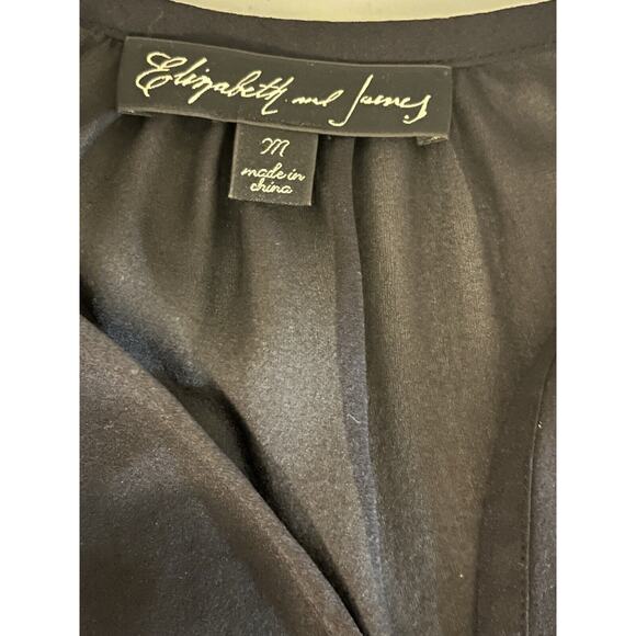 Elizabeth And James Silk Blouse Pearly Cuff Detail Black Size Medium - Picture 13 of 16